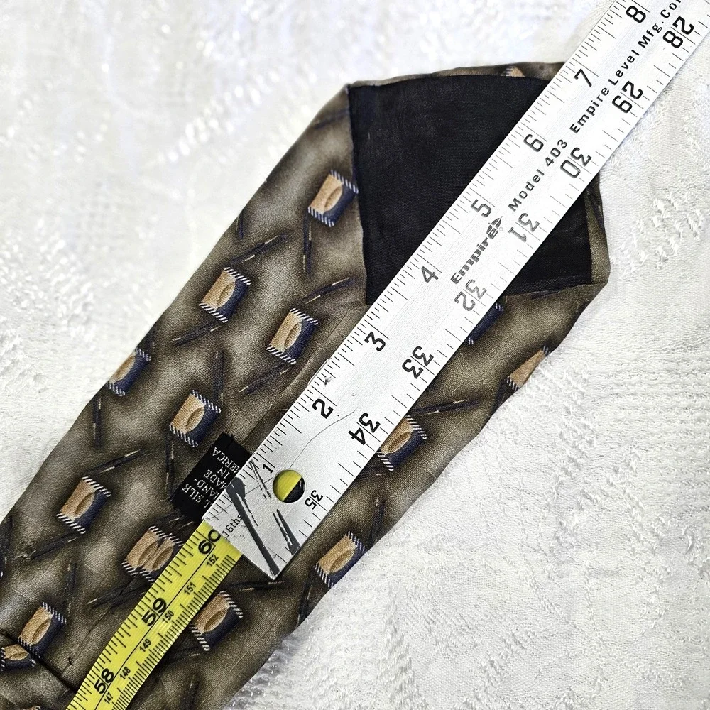 J.Z. Richards Nordstrom Mens Silk Tie Extra Long 63 Tan Blue Geometric USA